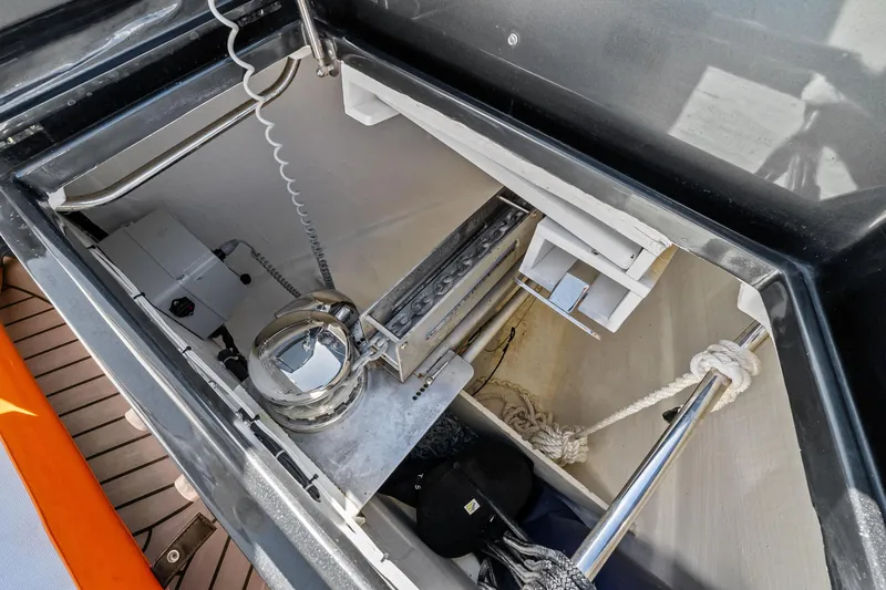 La Do&ntilde;a Yacht Photos Pics Storage compartment of 2023 Pardo Yachts 50, featuring ropes and equipment.