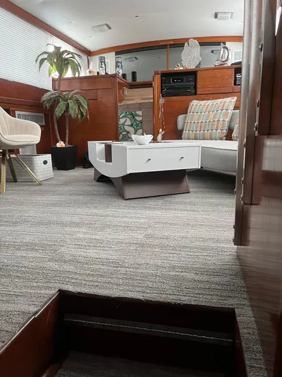  Yacht Photos Pics Interior of a 1966 Chris-Craft 57 Constellation yacht with modern decor.