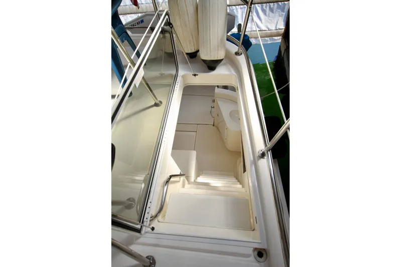  Yacht Photos Pics 2011 Fathom Element 43 boat interior with stairs and seating area.