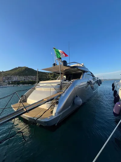  Yacht Photos Pics Luxury 2017 Riva 76' Perseo yacht docked in scenic harbor.
