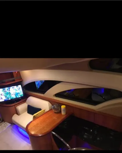  Yacht Photos Pics Interior of 2008 Azimut Flybridge yacht with modern furnishings and ambient lighting.