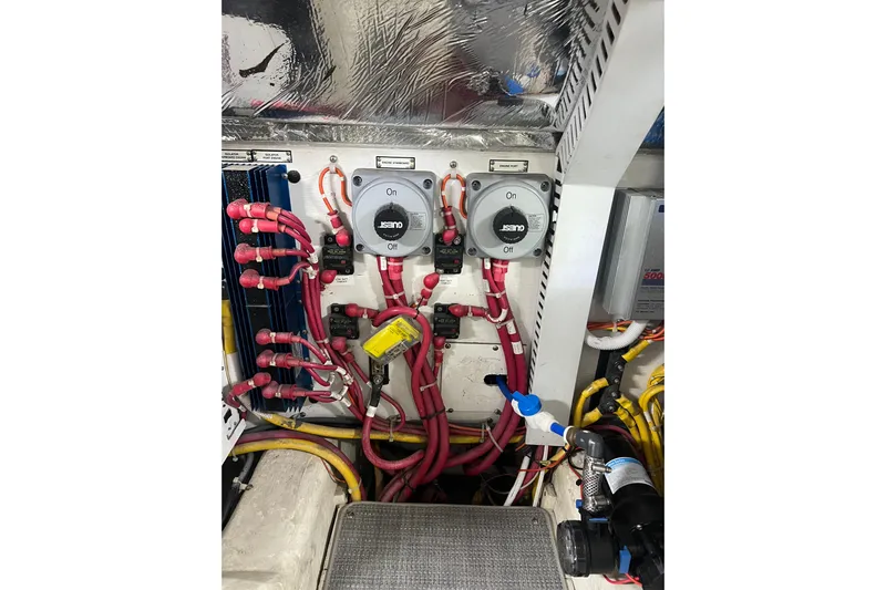 Ne Sea Yacht Photos Pics Electrical system of a 2004 Carver 466 MY boat with wiring and switches.