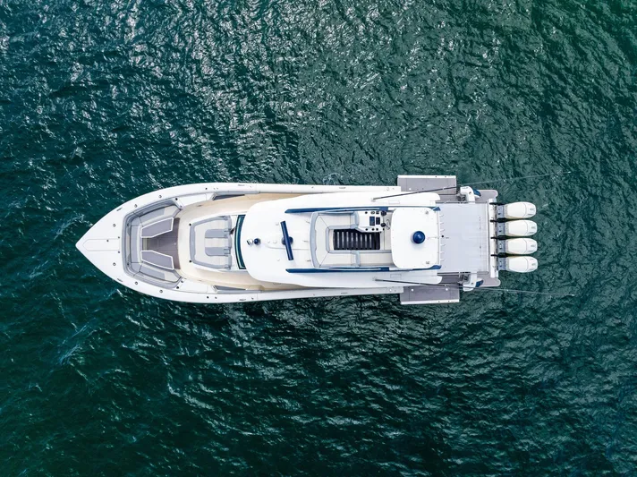 Bottom Line Yacht Photos Pics Aerial view of 2022 Scout LXF boat on open water.