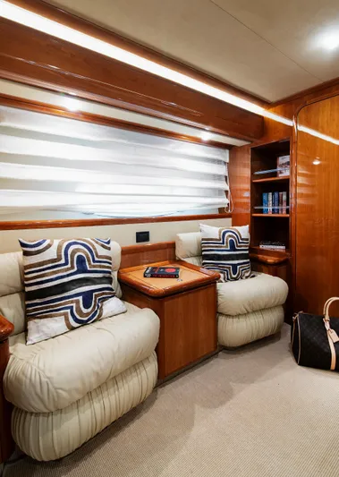  Yacht Photos Pics Luxurious interior of 2003 Ferretti Yachts 760 with plush seating and elegant decor.