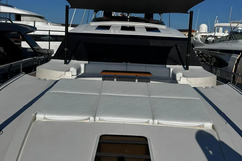  Yacht Photos Pics Luxury 2008 Princess V85 yacht with spacious sun deck and seating area.