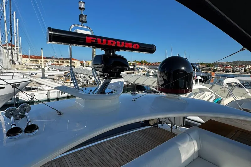  Yacht Photos Pics Radar equipment on 2008 Princess V85 yacht docked at marina.