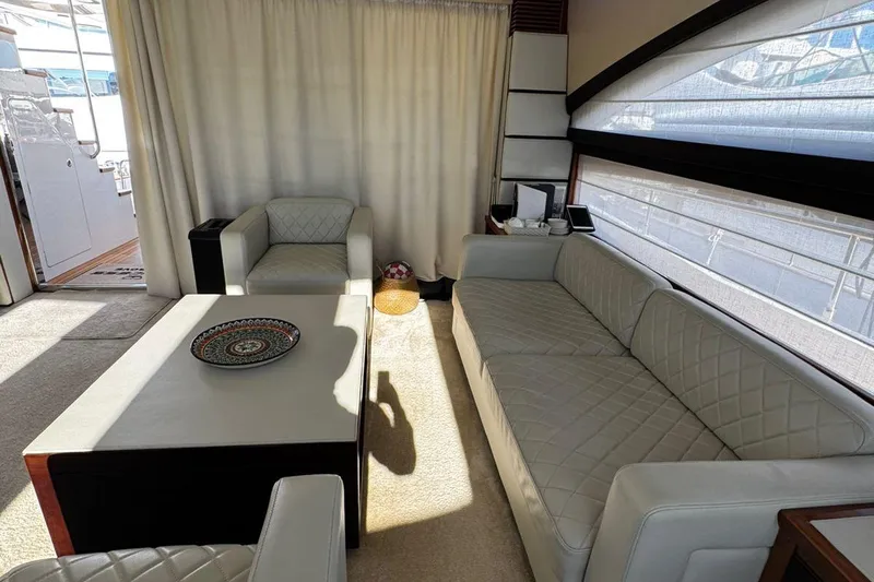  Yacht Photos Pics Luxurious interior of 2008 Princess V85 yacht with elegant seating and decor.