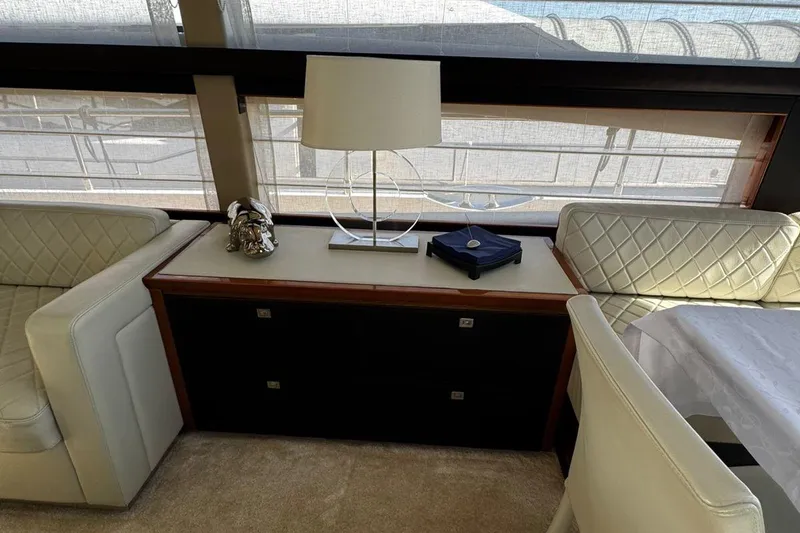  Yacht Photos Pics Luxurious interior of 2008 Princess V85 yacht with elegant seating and decor.