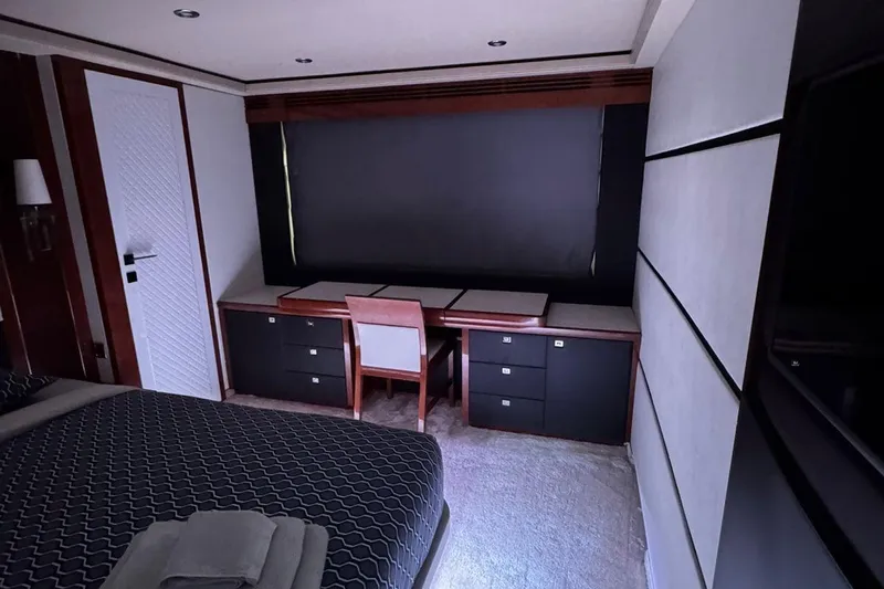  Yacht Photos Pics Luxurious cabin interior of 2008 Princess V85 yacht with elegant furnishings.