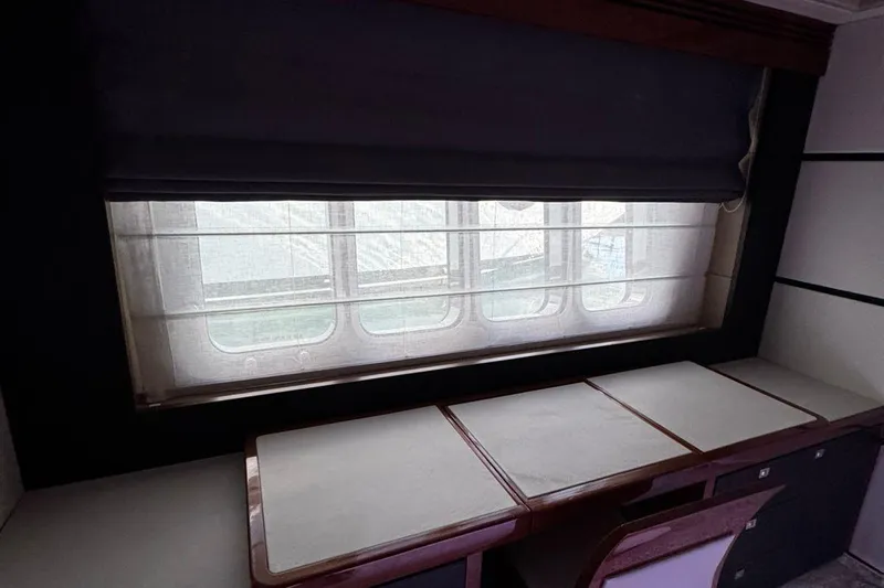  Yacht Photos Pics Interior of 2008 Princess V85 yacht with window and desk area.