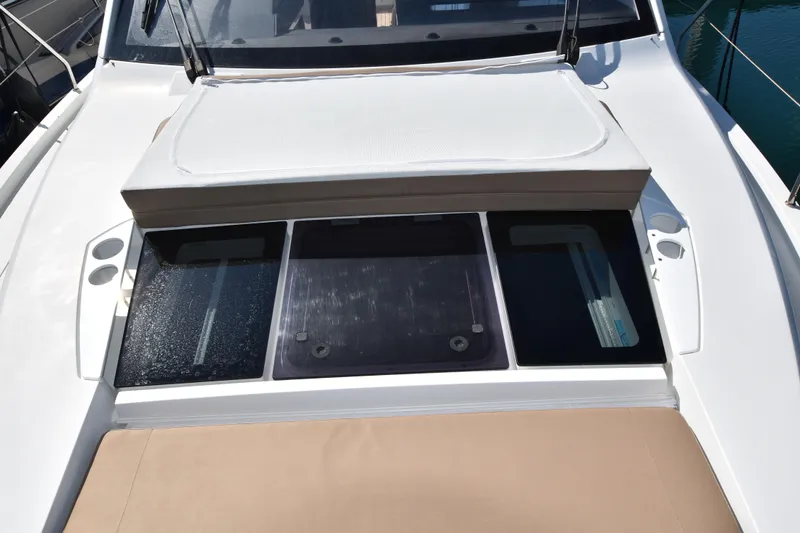 Indian Summer Yacht Photos Pics 2016 Sealine C330 yacht deck with sunroof and seating area.