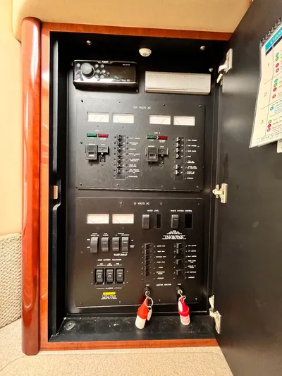 At Last Yacht Photos Pics Electrical panel inside a 2004 Sea Ray 420 Sundancer yacht.