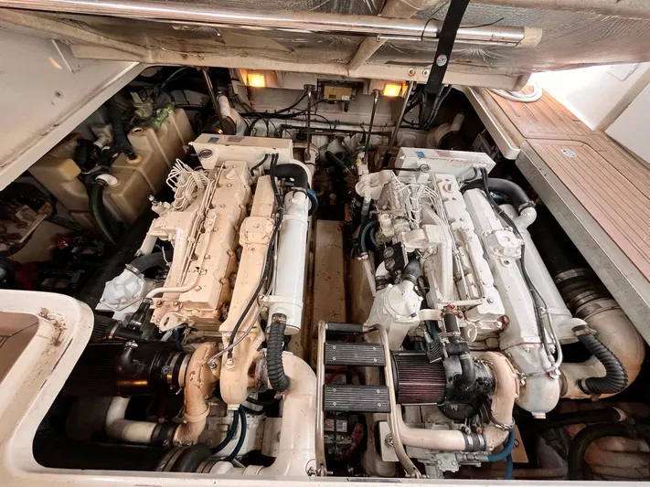 At Last Yacht Photos Pics Engine room of a 2004 Sea Ray 420 Sundancer with dual engines.