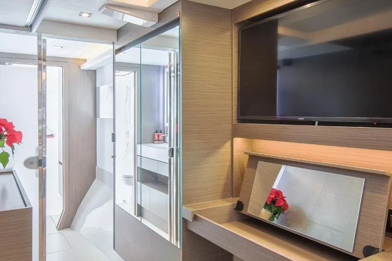  Yacht Photos Pics Interior of 2023 Leopard 46 Powercat yacht with modern design and elegant decor.