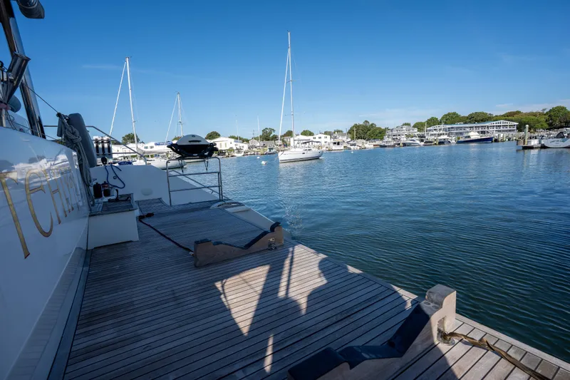 Tehiya Yacht Photos Pics Luxury yacht Privilege 615 docked at marina, clear blue sky, calm water, 2009 model.