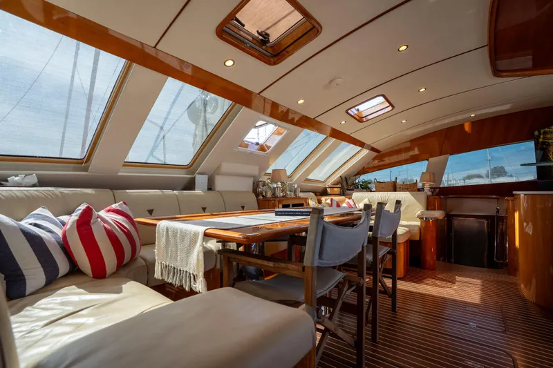 Tehiya Yacht Photos Pics Luxurious interior of 2009 Privilege 615 yacht with elegant seating and dining area.