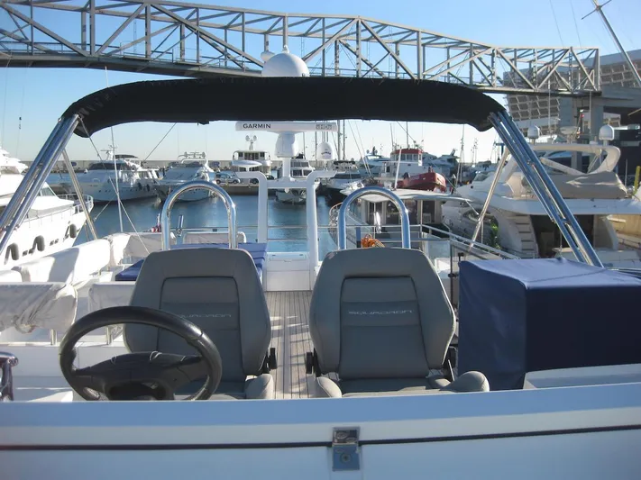 Yacht Photos Pics Fairline Squadron 65 yacht cockpit view, marina background, 2015 model.