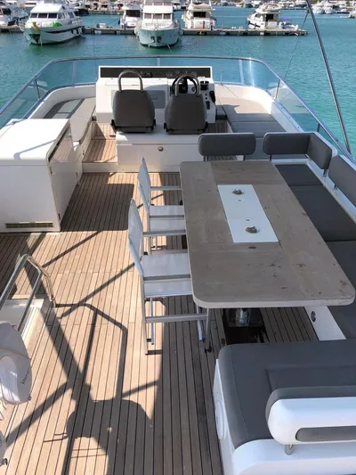  Yacht Photos Pics Luxury Fairline Squadron 65 yacht deck with seating and dining area, 2015 model.