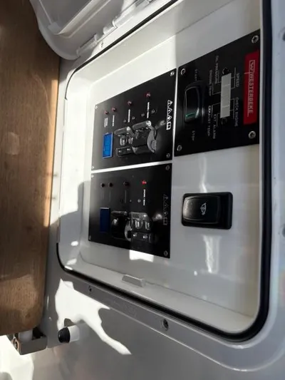 My Angel Yacht Photos Pics Control panel of 2023 Beneteau Gran Turismo 32 yacht, featuring switches and indicators.