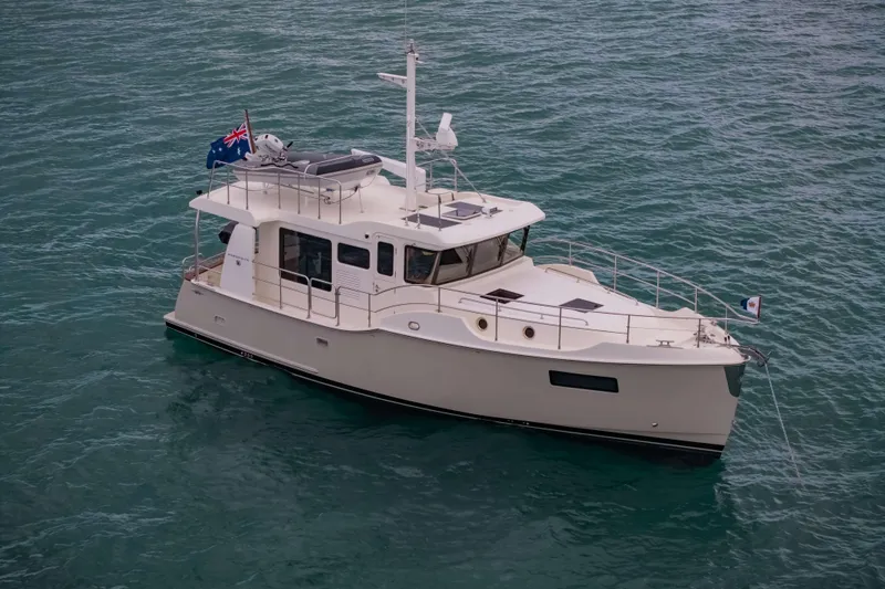 Nordhavn 41 Yacht Photos Pics 2023 Nordhavn 41 yacht on open water, featuring sleek design and modern amenities.