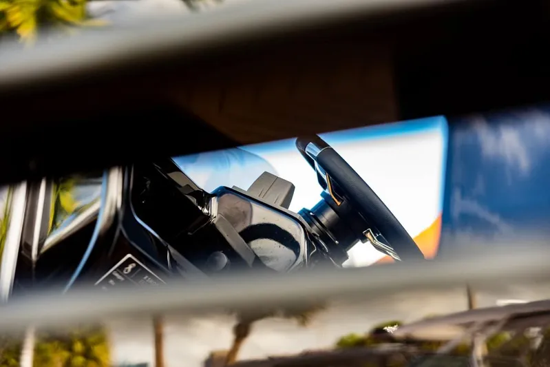  Yacht Photos Pics Close-up of 2023 X Shore Eelex 8000 steering wheel and dashboard.