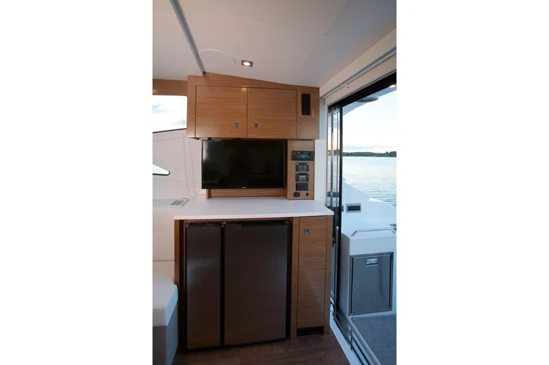  Yacht Photos Pics Interior of 2026 Cruisers Yachts 46 Cantius with modern cabinetry and appliances.