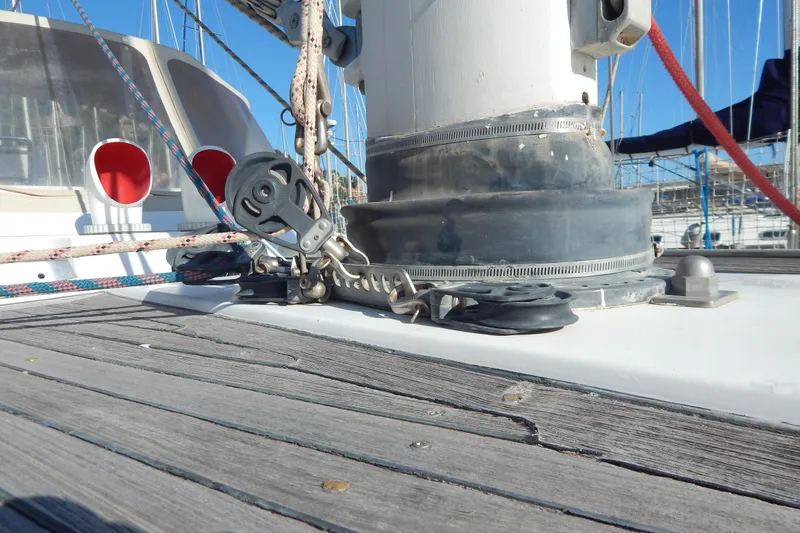  Yacht Photos Pics Deck of 1992 Tayana 55 sailboat with rigging and mast details.