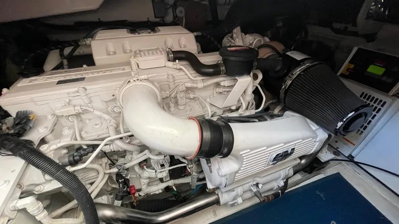  Yacht Photos Pics Engine compartment of a 2007 Tiara Yachts 3800 Open, showcasing detailed mechanical components.