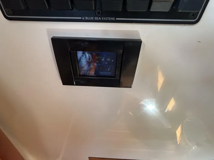 N'baluba Yacht Photos Pics Control panel in a 2008 Rivolta Coupe 4.5, featuring Blue Sea Systems.