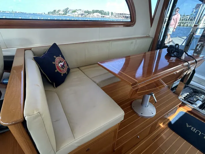 N'baluba Yacht Photos Pics Luxurious interior of 2008 Rivolta Coupe 4.5 yacht with leather seating and wooden table.