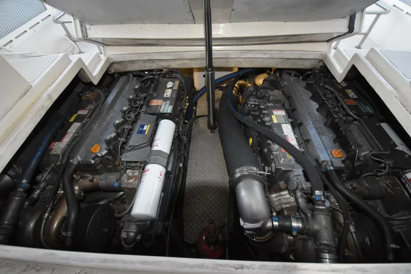 N'baluba Yacht Photos Pics Engine compartment of a 2008 Rivolta Coupe 4.5, showcasing dual engines and mechanical components.