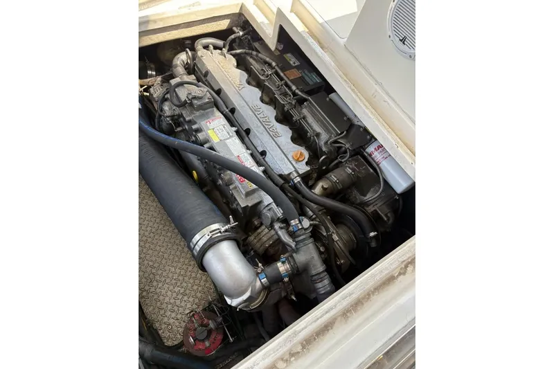 N'baluba Yacht Photos Pics Engine compartment of a 2008 Rivolta Coupe 4.5, showcasing detailed mechanical components.