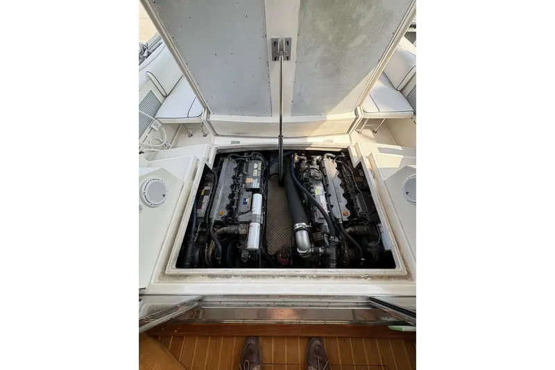 N'baluba Yacht Photos Pics Engine compartment of a 2008 Rivolta Coupe 4.5, showcasing dual engines.