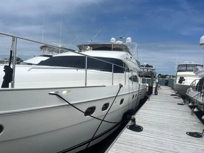 C Glass Yacht Photos Pics Luxury Princess 65 M/Y yacht docked at marina, 2000 model.