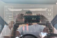 Display panel of 2022 Saxdor 320 GTO boat showing battery and AC status.