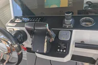 Cockpit controls of 2022 Saxdor 320 GTO with Twin Mercury 300 V8 engines.