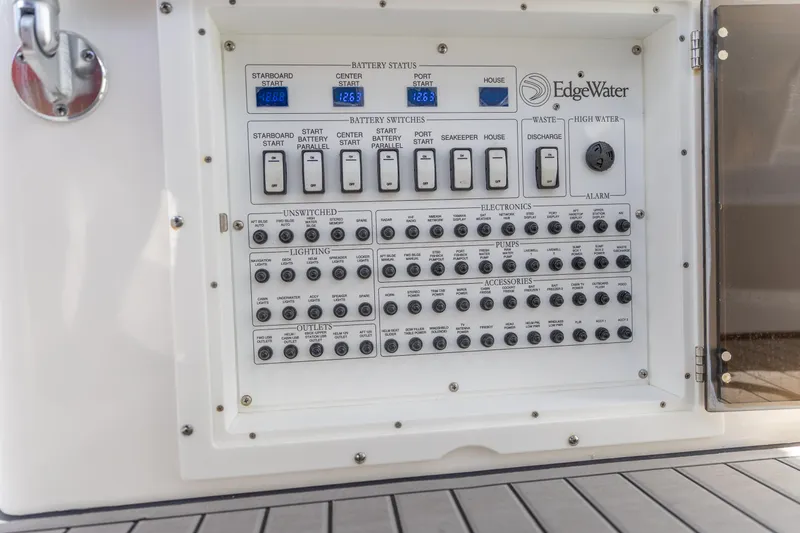 Yacht Photos Pics Electrical control panel on a 2023 Edgewater 370CC boat.