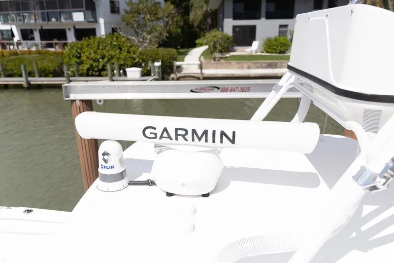  Yacht Photos Pics Edgewater 370CC 2023 boat with Garmin and FLIR equipment on deck.