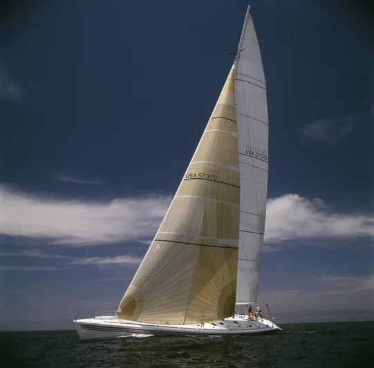 Christine Yacht Photos Pics Custom 100' sailing yacht from 1996 on open water under clear skies.