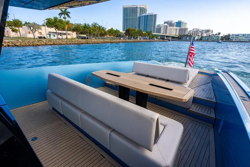 Elizabeth Yacht Photos Pics Luxury 2022 Wajer 55 S yacht with elegant seating and scenic waterfront view.