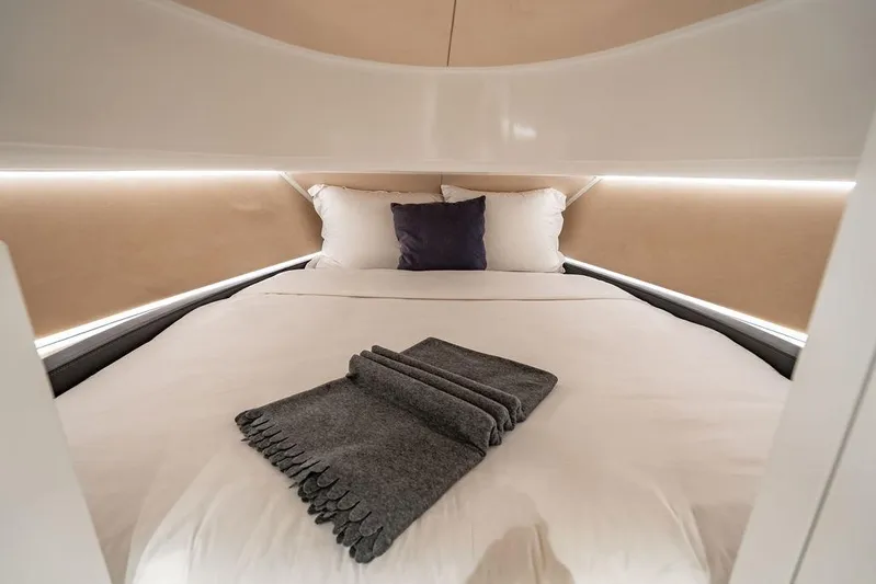 Elizabeth Yacht Photos Pics Luxurious cabin interior of 2022 Wajer 55 S yacht with cozy bedding.