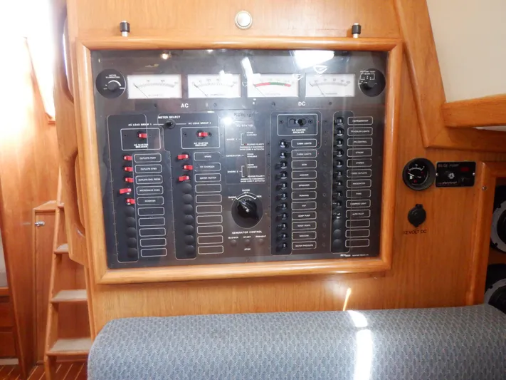 Tapawingo Yacht Photos Pics Electrical control panel on a 1998 Pacific Seacraft 40 sailboat.