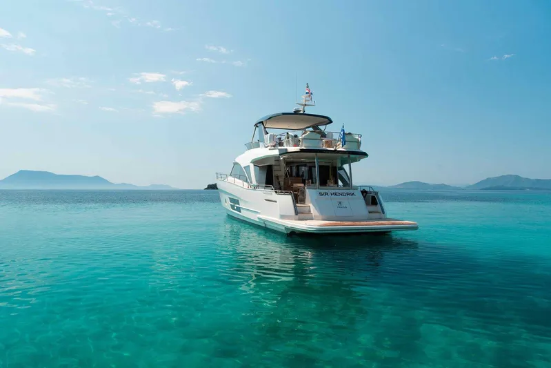  Yacht Photos Pics Greenline OceanClass 68 yacht, 2021 model, anchored in clear turquoise waters.