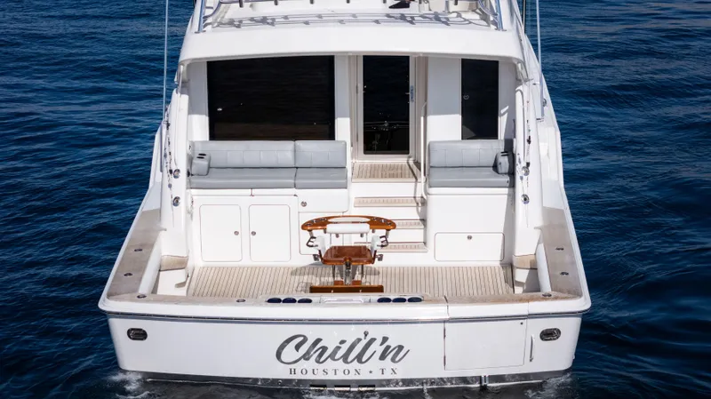 Chill 'n Yacht Photos Pics Bertram 67 Convertible 2003 yacht "Chill'n" on water, rear view, Houston, TX.