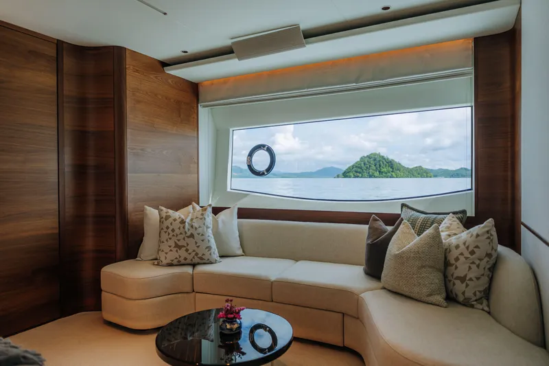  Yacht Photos Pics Luxurious interior of 2023 Princess Y95 yacht with scenic ocean view.