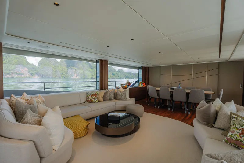  Yacht Photos Pics Luxurious interior of 2023 Princess Y95 yacht with scenic ocean view.
