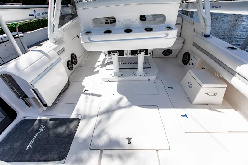  Yacht Photos Pics 2016 Intrepid 400 Cuddy boat interior with seating and storage compartments.