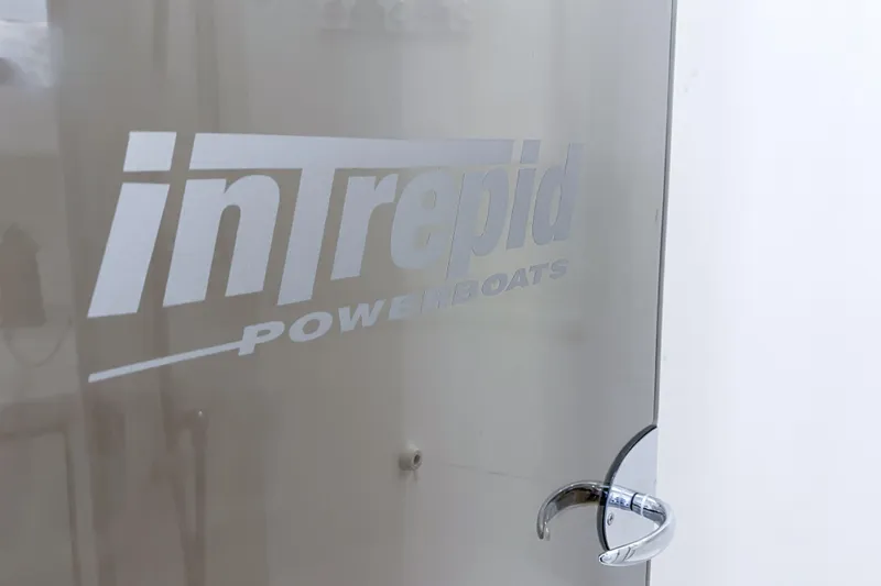  Yacht Photos Pics Intrepid Powerboats logo on a 2016 Intrepid 400 Cuddy door.