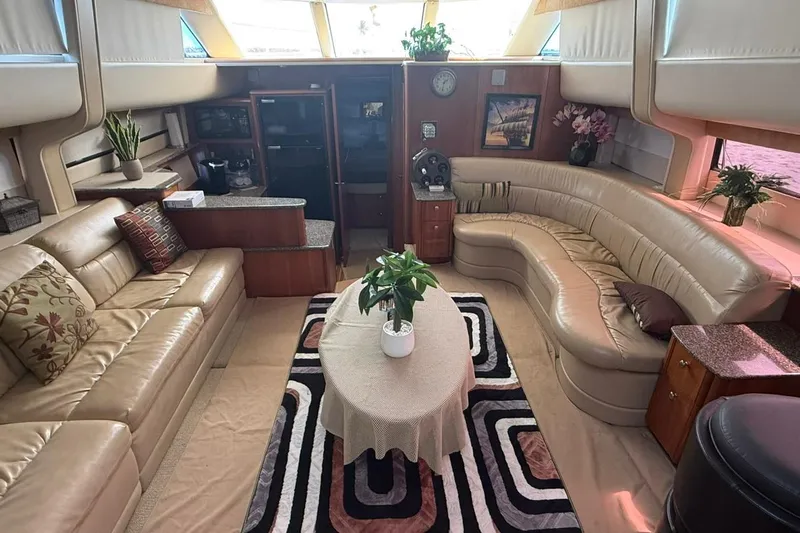  Yacht Photos Pics Luxurious interior of 2004 Meridian 459 Motoryacht with leather seating and elegant decor.