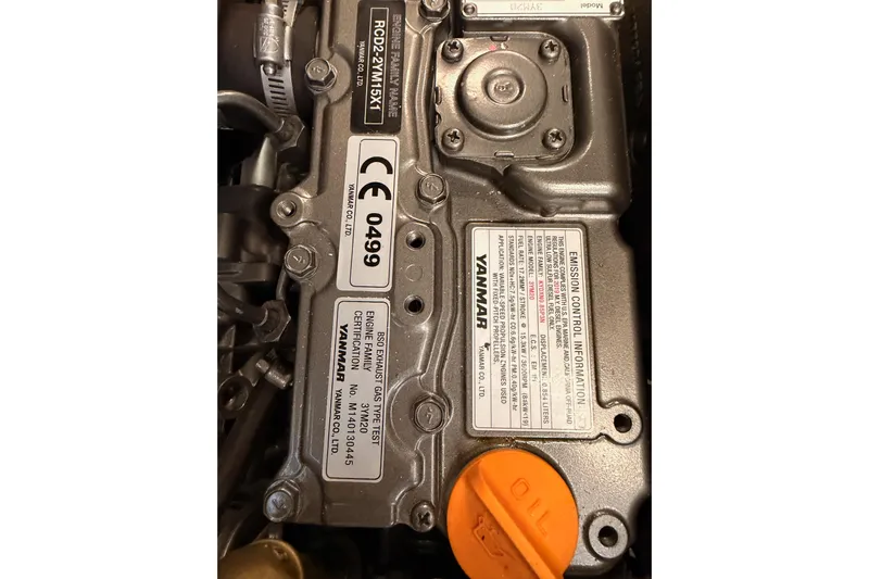  Yacht Photos Pics Yanmar engine in 2020 Beneteau Oceanis 30.1 sailboat, showing emission control information.